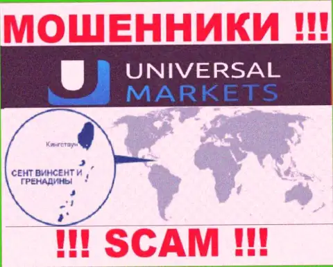 Организация Universal Markets имеет регистрацию довольно-таки далеко от обманутых ими клиентов на территории St. Vincent and Grenadines