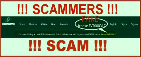 Coinumm scammers don't have a license - be careful