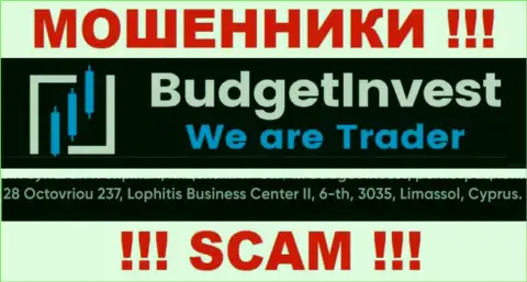 Не работайте с Budget Invest - данные интернет мошенники сидят в оффшорной зоне по адресу 8 Octovriou 237, Lophitis Business Center II, 6-th, 3035, Limassol, Cyprus