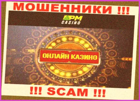Сфера деятельности мошенников PM Casino - это Казино, но знайте это развод !!!