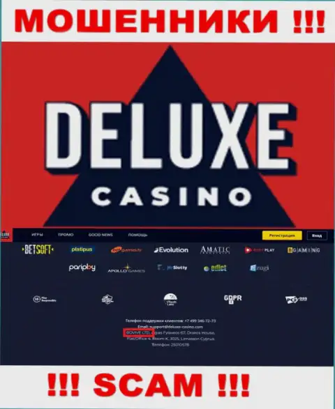 Сведения о юридическом лице Deluxe-Casino Com у них на официальном сайте имеются - это BOVIVE LTD
