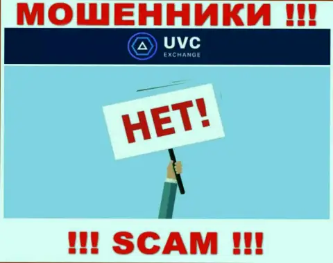 На сайте мошенников UVC Exchange не имеется ни слова о регулирующем органе компании