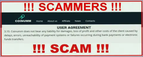 Coinumm Com scammers aren't liable for customer losses