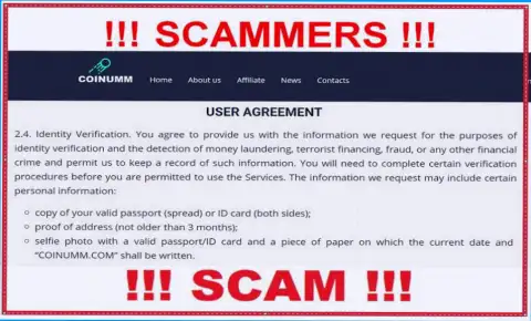 Coinumm Scammers are collecting personal data from the customers