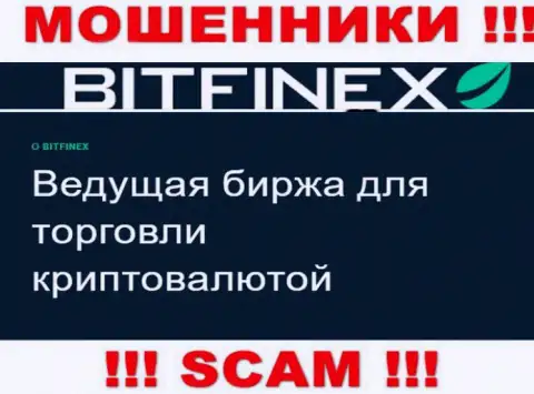 Основная деятельность Bitfinex - это Крипто торговля, осторожно, работают незаконно
