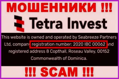 Регистрационный номер интернет-обманщиков Tetra Invest, с которыми довольно-таки опасно сотрудничать - 2020 IBC 00062