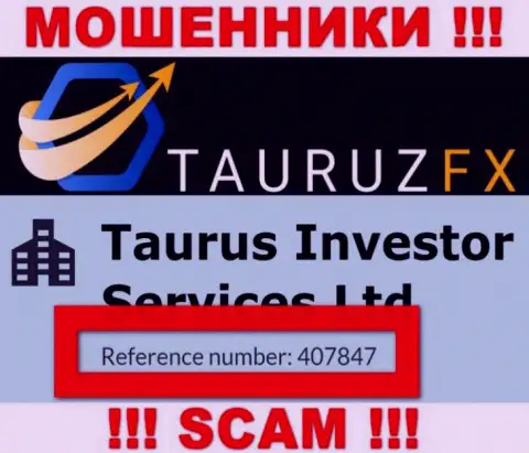 Регистрационный номер, который принадлежит противозаконно действующей компании ТаурузФХ - 407847
