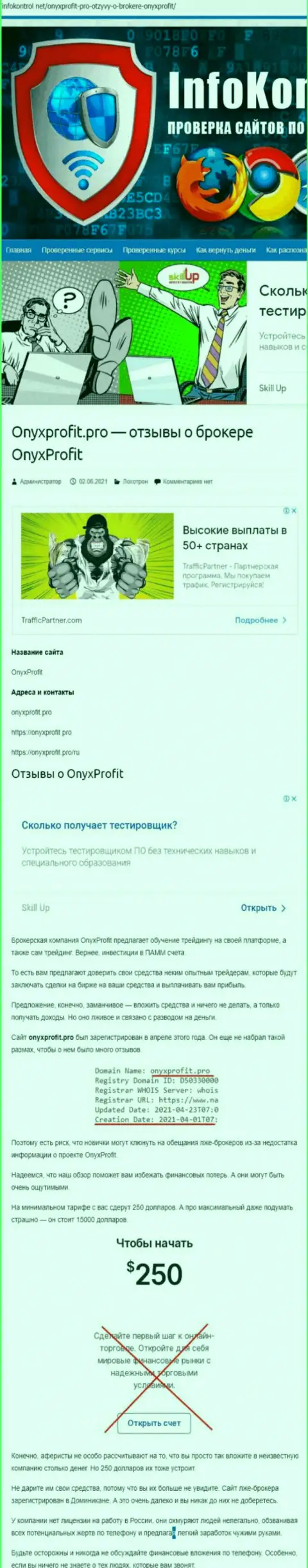 Onyx Profit - это очередной обман, вестись на который не стоит (обзор проделок организации)