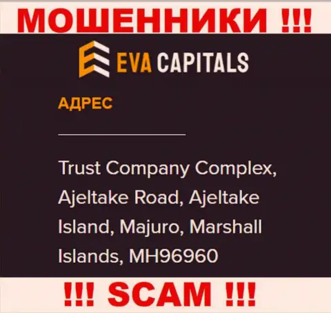На веб-сайте ЕваКапиталс показан офшорный официальный адрес конторы - Trust Company Complex, Ajeltake Road, Ajeltake Island, Majuro, Marshall Islands, MH96960, будьте крайне внимательны - это мошенники