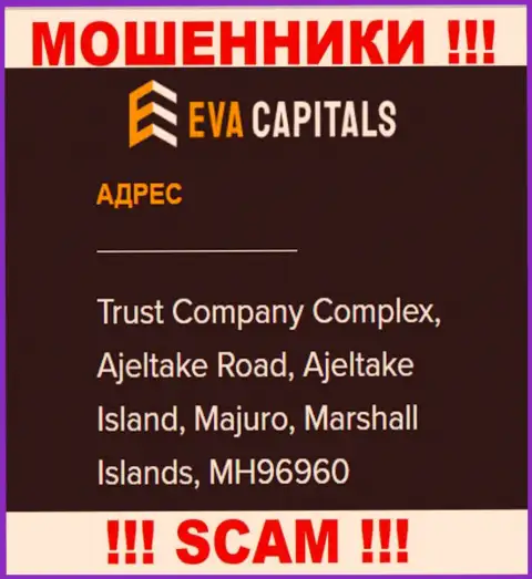 На веб-сайте ЕваКапиталс показан офшорный официальный адрес конторы - Trust Company Complex, Ajeltake Road, Ajeltake Island, Majuro, Marshall Islands, MH96960, будьте крайне внимательны - это мошенники