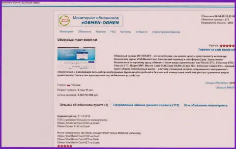 Инфа с обзором условий онлайн обменки БТКБит Нет, опубликованная на сайте eobmen obmen ru