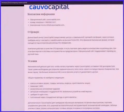 Форекс-дилинговый центр Cauvo Capital был представлен на сайте FinOtzyvy Com