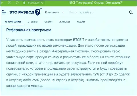 Правила партнерской программы, предлагаемой обменным онлайн-пунктом БТЦ Бит, описаны и на web-сайте etorazvod ru