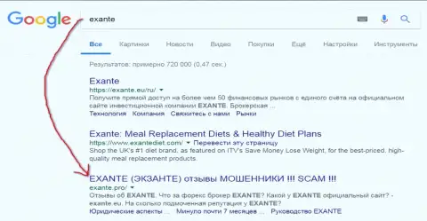 Посетители Гугл проинформированы, что Экзанте Еу - это АФЕРИСТЫ !!!