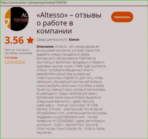 Данные о Форекс брокерской конторе AlTesso Сom на интернет-площадке OtzivioRabote Ru